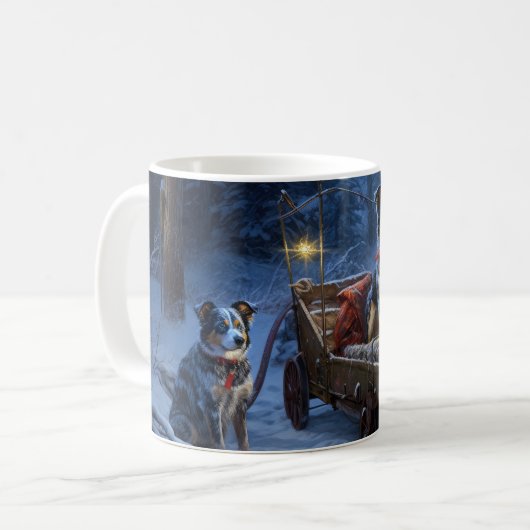 Blauwe Heeler Sneeuw Slede Kerst Decoratie Koffiemok (Voorkant links)