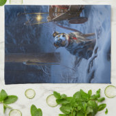 Blauwe Heeler Sneeuw Slede Kerst Decoratie Theedoek (Gevouwen)