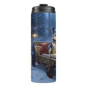 Blauwe Heeler Sneeuw Slede Kerst Decoratie Thermosbeker