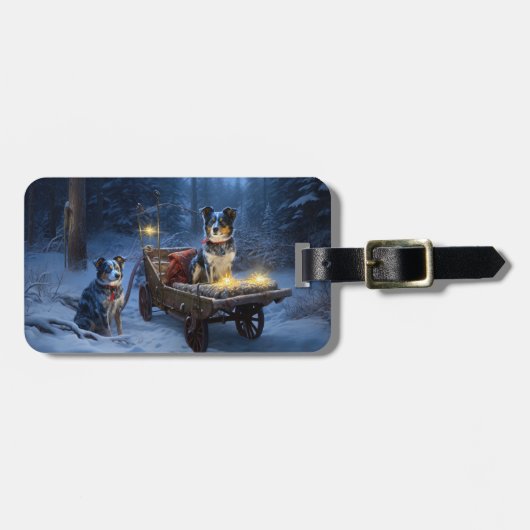 Blauwe Heeler Sneeuwslee Kerstdecoratie Bagagelabel (Voorkant horizontaal)