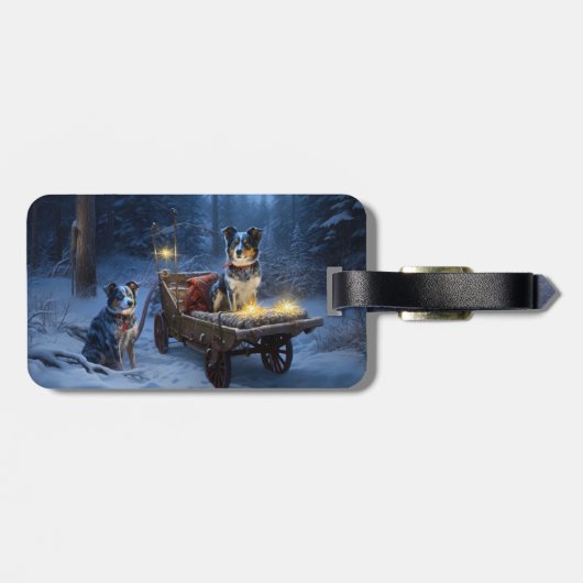 Blauwe Heeler Sneeuwslee Kerstdecoratie Bagagelabel (Achterkant horizontaal)