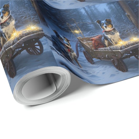 Blauwe Heeler Sneeuwslee Kerstdecoratie Cadeaupapier (Rol Hoek)