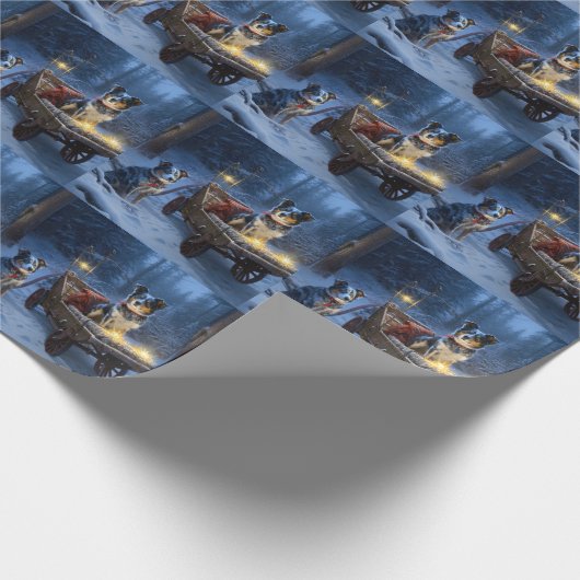 Blauwe Heeler Sneeuwslee Kerstdecoratie Cadeaupapier (Hoek)