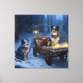 Blauwe Heeler Sneeuwslee Kerstdecoratie Canvas Afdruk (Voorkant)