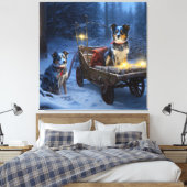 Blauwe Heeler Sneeuwslee Kerstdecoratie Canvas Afdruk (Insitu (Slaapkamer))