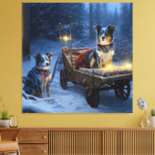 Blauwe Heeler Sneeuwslee Kerstdecoratie Canvas Afdruk (Insitu (Woonkamer))