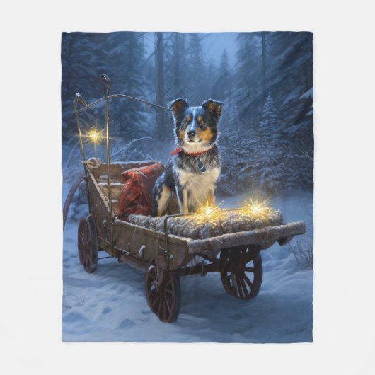 Blauwe Heeler Sneeuwslee Kerstdecoratie Fleece Deken (Voorkant)