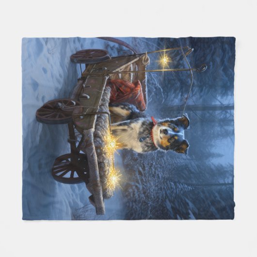 Blauwe Heeler Sneeuwslee Kerstdecoratie Fleece Deken (Voorkant (Horizontaal))