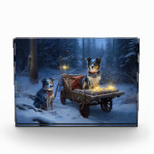 Blauwe Heeler Sneeuwslee Kerstdecoratie Fotoblokken (Voorkant)