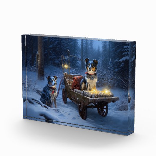 Blauwe Heeler Sneeuwslee Kerstdecoratie Fotoblokken (Rechts)