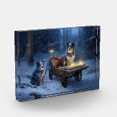 Blauwe Heeler Sneeuwslee Kerstdecoratie Fotoblokken (Links)