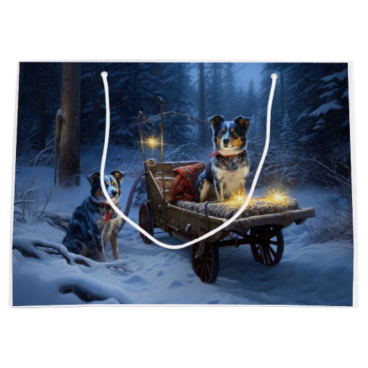 Blauwe Heeler Sneeuwslee Kerstdecoratie Groot Cadeauzakje (Voorkant)