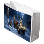 Blauwe Heeler Sneeuwslee Kerstdecoratie Groot Cadeauzakje (Voorkant Gekanteld)