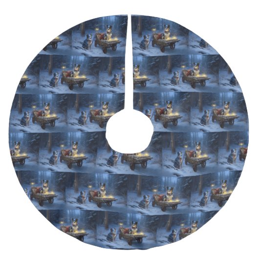 Blauwe Heeler Sneeuwslee Kerstdecoratie Kerstboom Rok (Voorkant)