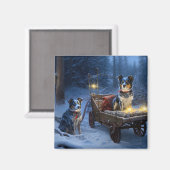 Blauwe Heeler Sneeuwslee Kerstdecoratie Magneet (Voorkant / Achterkant)