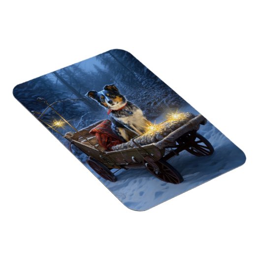 Blauwe Heeler Sneeuwslee Kerstdecoratie Magneet (Rechterzijde)