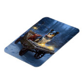 Blauwe Heeler Sneeuwslee Kerstdecoratie Magneet (Linkerzijde)