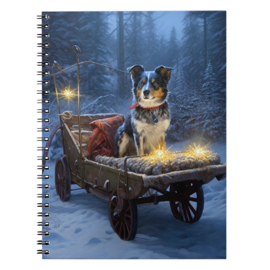 Blauwe Heeler Sneeuwslee Kerstdecoratie Notitieboek (Voorkant)