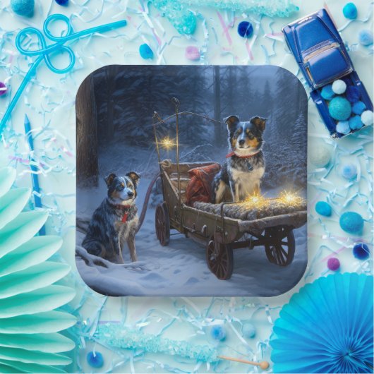 Blauwe Heeler Sneeuwslee Kerstdecoratie Papieren Bordje (Feest)