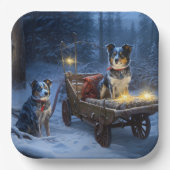 Blauwe Heeler Sneeuwslee Kerstdecoratie Papieren Bordje (Voorkant)
