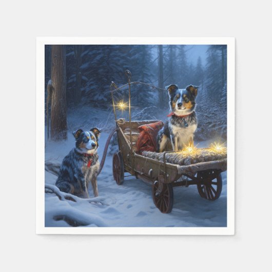 Blauwe Heeler Sneeuwslee Kerstdecoratie Servet (Voorkant)
