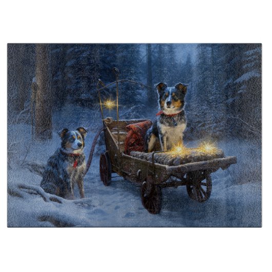 Blauwe Heeler Sneeuwslee Kerstdecoratie Snijplank (Voorkant)