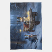 Blauwe Heeler Sneeuwslee Kerstdecoratie Theedoek (Verticaal)