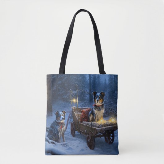 Blauwe Heeler Sneeuwslee Kerstdecoratie Tote Bag (Voorkant)