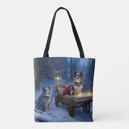 Blauwe Heeler Sneeuwslee Kerstdecoratie Tote Bag (Achterkant)