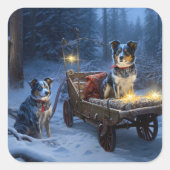 Blauwe Heeler Sneeuwslee Kerstdecoratie Vierkante Sticker (Voorkant)