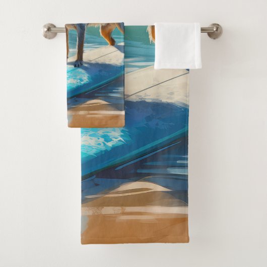 Blauwe Heeler Strand Surfschildering Bad Handdoek (Insitu)