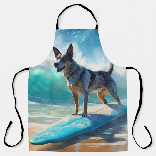 Blauwe Heeler Strand Surfschildering Schort (Voorkant)