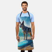 Blauwe Heeler Strand Surfschildering Schort (Gedragen)