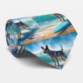 Blauwe Heeler Strand Surfschildering Stropdas (Opgerold)
