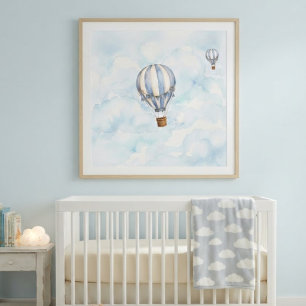 Blauwe Heet Luchtballon Kinderkamer Muurposter Perfect Poster