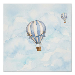 Blauwe Heet Luchtballon Kinderkamer Muurposter Perfect Poster