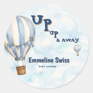 Blauwe Heete Luchtballon Op Op & Weg Baby Borrel  Ronde Sticker