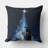 Blauwe Heilige Kerst Nativiteit Kussen (Voorkant)