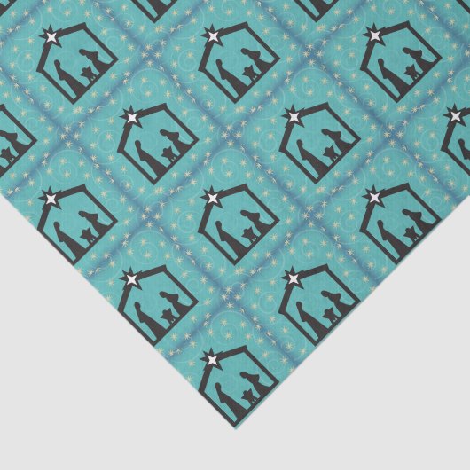 Blauwe Heilige Kerst Nativiteit Tissuepapier (Detail)