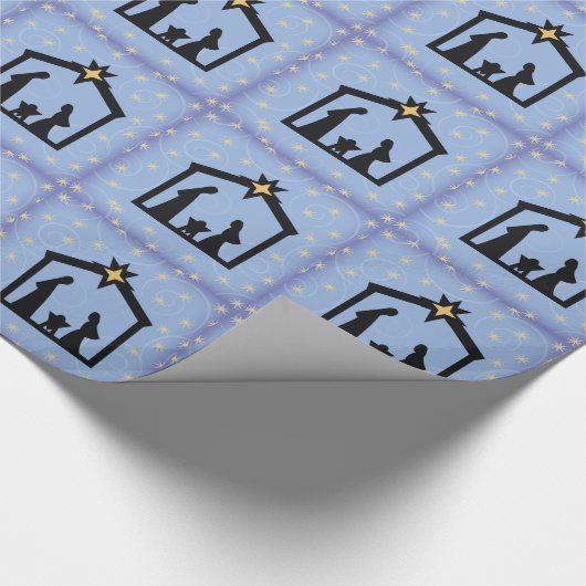 Blauwe Heilige Kerstavond Nativiteit Gift Wrap Cadeaupapier (Hoek)