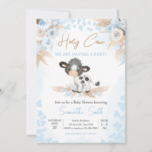 Blauwe Heilige Koe Baby shower Kaart (Voorkant)