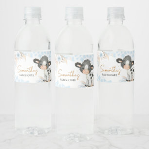 Blauwe Heilige Koe Baby shower Waterfles Etiket