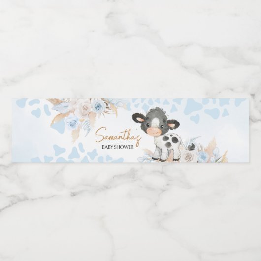 Blauwe Heilige Koe Baby shower Waterfles Etiket (Enkel label)