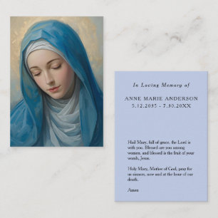 Blauwe Heilige Maagd Maria-herdenkingskaart Contactkaartje
