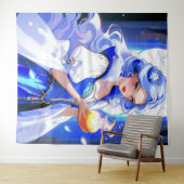 Blauwe Heks Holding Potion Halloween Wall Art Wandkleed (In Situ (horizontaal))