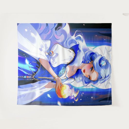 Blauwe Heks Holding Potion Halloween Wall Art Wandkleed (Voorkant (horizontaal))