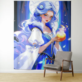 Blauwe Heks Holding Potion Halloween Wall Art Wandkleed
