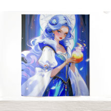 Blauwe Heks Holding Potion Halloween Wall Art