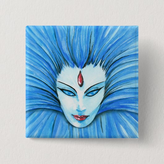 Blauwe heks vierkante button 5,1 cm (Voorkant)