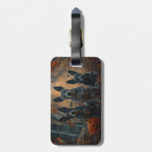 Blauwe heler Halloween nacht Doggy Delight Bagagelabel (Achterkant verticaal)